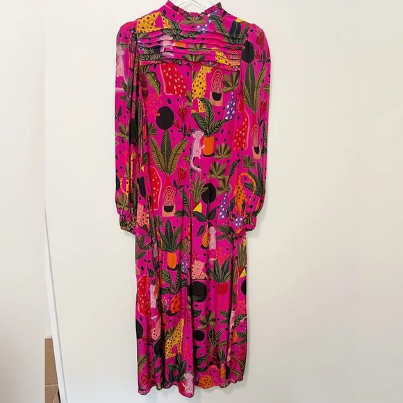 FARM RIO Pop Leopards Chemise Shirtdress in Pink size XS - Picture 5 of 16